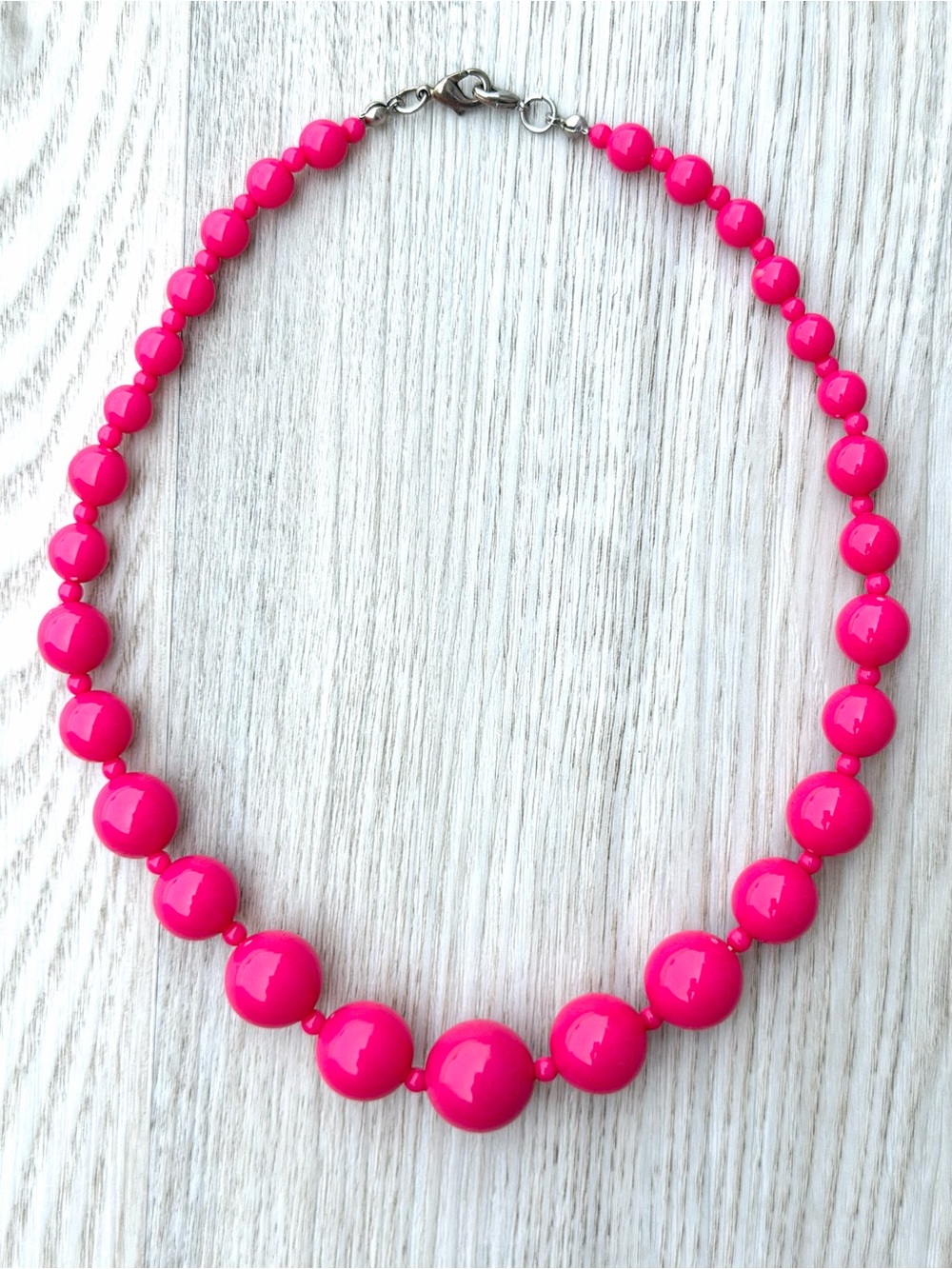 Hot Pink Statement Necklace Graduated Beads Bold Y2K Modern Costume Jewelry